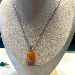 Elegant Orange Carnelian Agate Pendant Necklace